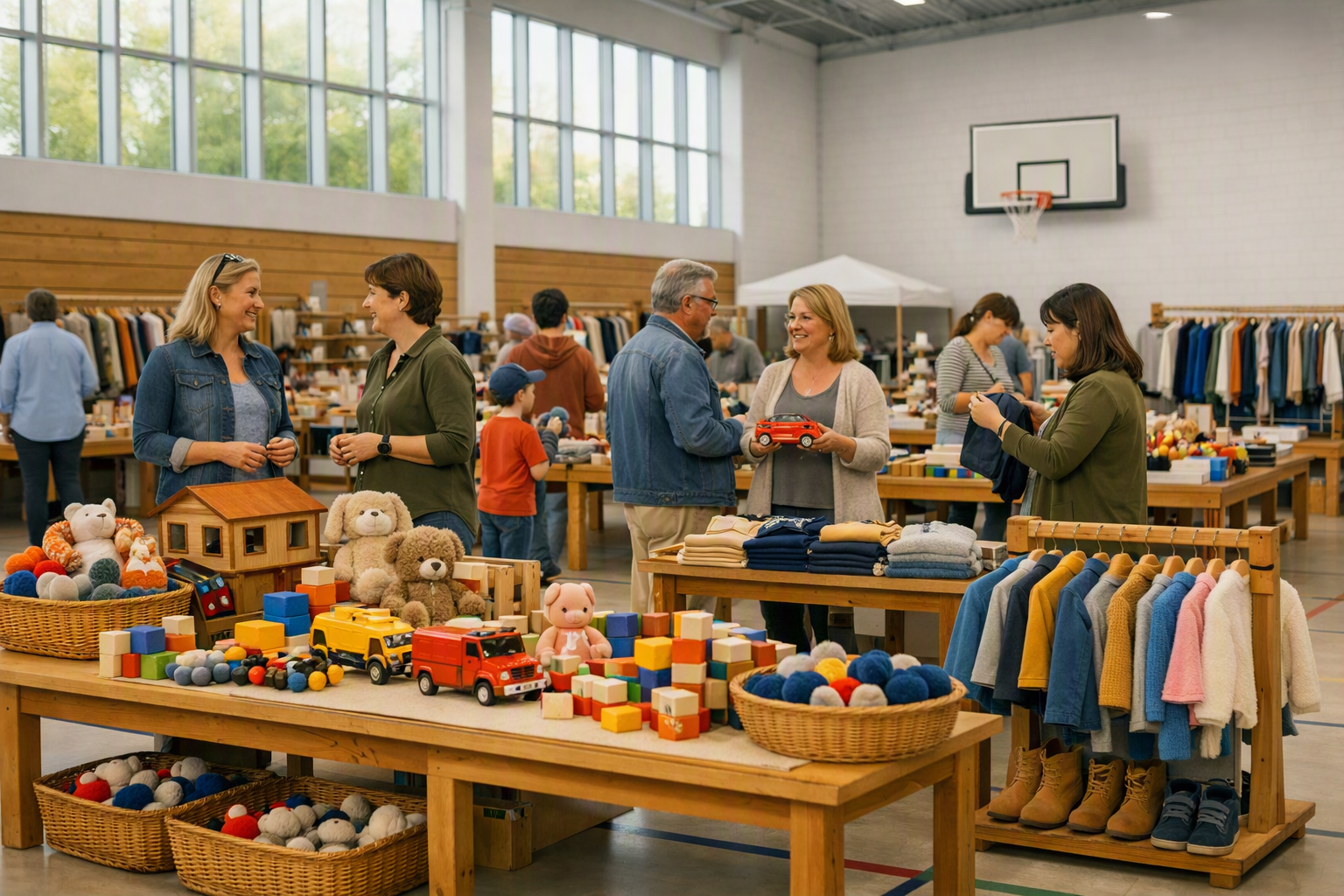 Kinder in warmer Kleidung spielen mit Spielsachen